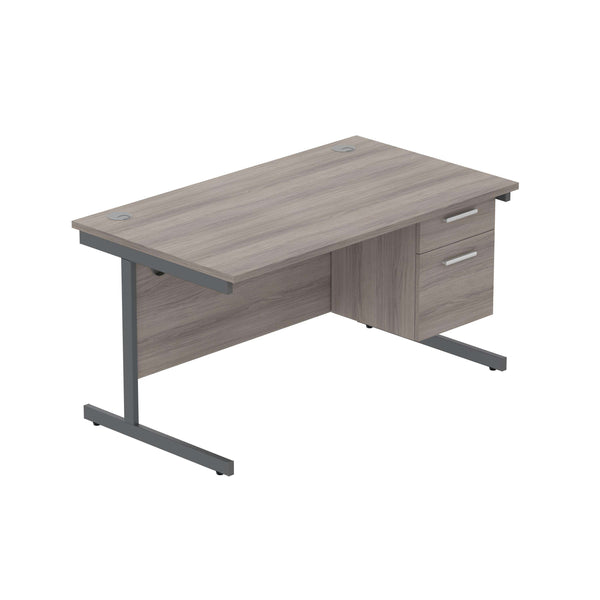 Office Rectangular Desk with Steel Single Upright Cantilever Legs + 2 Drawer Fixed Pedestal (FSC) | 1400X800 | Alaskan Grey Oak/Graphite