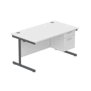 Office Rectangular Desk with Steel Single Upright Cantilever Legs + 2 Drawer Fixed Pedestal (FSC) | 1400X800 | Arctic White/Graphite