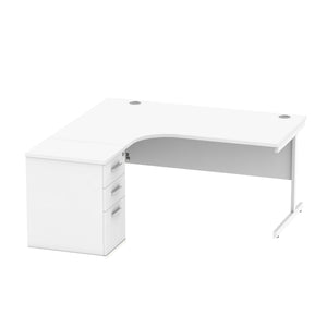 Single Upright Left Hand Radial Desk + Desk High Pedestal (FSC) | 600mm Deep Pedestal | 1600 X 1200 | Arctic White/White