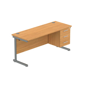 Office Rectangular Desk with Steel Single Upright Cantilever Legs + 3 Drawer Fixed Pedestal (FSC) | 1600X600 | Norwegian Beech/Graphite