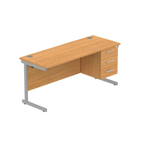 Office Rectangular Desk with Steel Single Upright Cantilever Legs + 3 Drawer Fixed Pedestal (FSC) | 1600X600 | Norwegian Beech/Silver