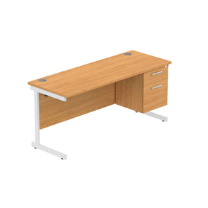 Office Rectangular Desk with Steel Single Upright Cantilever Legs + 2 Drawer Fixed Pedestal (FSC) | 1600X600 | Norwegian Beech/White