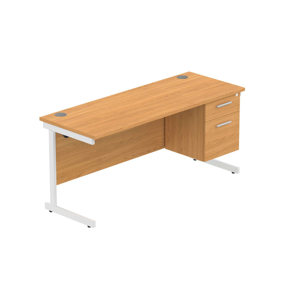 Office Rectangular Desk with Steel Single Upright Cantilever Legs + 2 Drawer Fixed Pedestal (FSC) | 1600X600 | Norwegian Beech/White