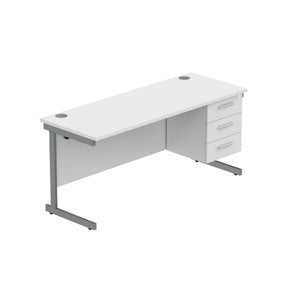 Office Rectangular Desk with Steel Single Upright Cantilever Legs + 3 Drawer Fixed Pedestal (FSC) | 1600X600 | Arctic White/Graphite