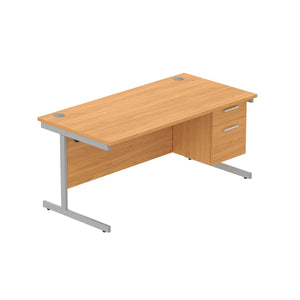 Office Rectangular Desk with Steel Single Upright Cantilever Legs + 2 Drawer Fixed Pedestal (FSC) | 1600X800 | Norwegian Beech/Silver