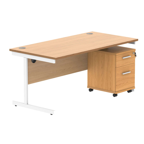 Single Upright Rectangular Desk + 2 Drawer Mobile Under Desk Pedestal (FSC) | 1600 X 800 | Norwegian Beech/White