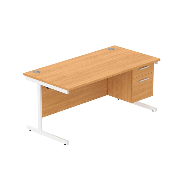 Office Rectangular Desk with Steel Single Upright Cantilever Legs + 2 Drawer Fixed Pedestal (FSC) | 1600X800 | Norwegian Beech/White