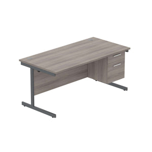 Office Rectangular Desk with Steel Single Upright Cantilever Legs + 2 Drawer Fixed Pedestal (FSC) | 1600X800 | Alaskan Grey Oak/Graphite