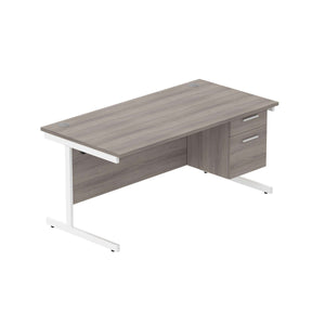 Office Rectangular Desk with Steel Single Upright Cantilever Legs + 2 Drawer Fixed Pedestal (FSC) | 1600X800 | Alaskan Grey Oak/White