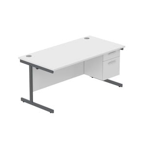 Office Rectangular Desk with Steel Single Upright Cantilever Legs + 2 Drawer Fixed Pedestal (FSC) | 1600X800 | Arctic White/Graphite