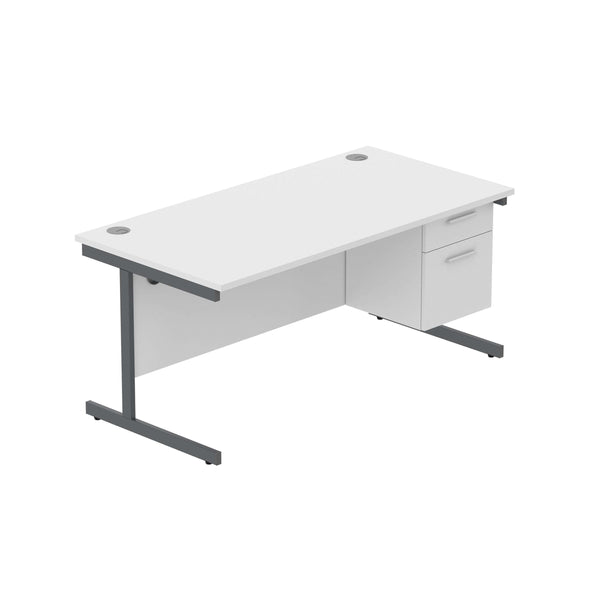 Office Rectangular Desk with Steel Single Upright Cantilever Legs + 2 Drawer Fixed Pedestal (FSC) | 1600X800 | Arctic White/Graphite