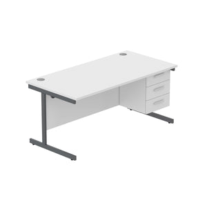 Office Rectangular Desk with Steel Single Upright Cantilever Legs + 3 Drawer Fixed Pedestal (FSC) | 1600X800 | Arctic White/Graphite