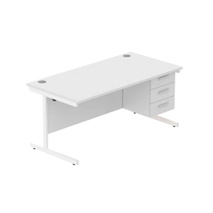 Office Rectangular Desk with Steel Single Upright Cantilever Legs + 3 Drawer Fixed Pedestal (FSC) | 1600X800 | Arctic White/White
