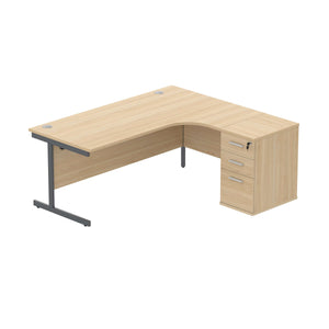 Single Upright Right Hand Radial Desk + Desk High Pedestal (FSC) | 600mm Deep Pedestal | 1800 X 1200 | Canadian Oak/Graphite