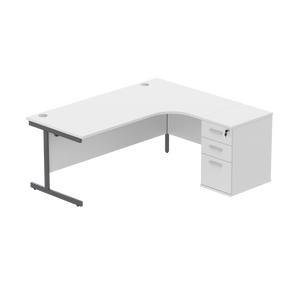 Single Upright Right Hand Radial Desk + Desk High Pedestal (FSC) | 600mm Deep Pedestal | 1800 X 1200 | Arctic White/Graphite