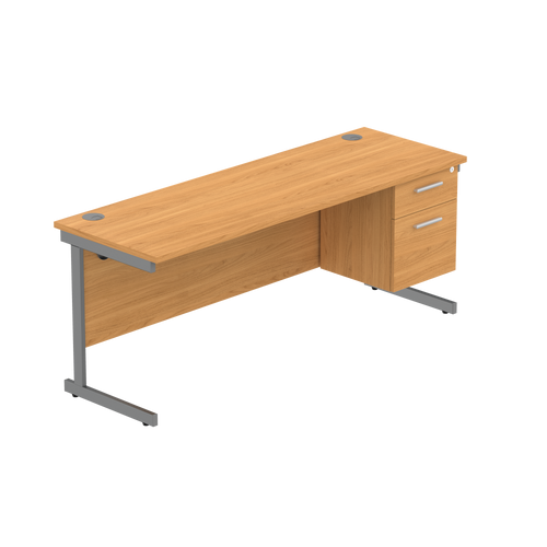 Office Rectangular Desk with Steel Single Upright Cantilever Legs + 2 Drawer Fixed Pedestal (FSC) | 1800X600 | Norwegian Beech/Graphite