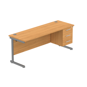 Office Rectangular Desk with Steel Single Upright Cantilever Legs + 3 Drawer Fixed Pedestal (FSC) | 1800X600 | Norwegian Beech/Graphite