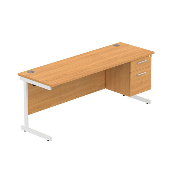 Office Rectangular Desk with Steel Single Upright Cantilever Legs + 2 Drawer Fixed Pedestal (FSC) | 1800X600 | Norwegian Beech/White