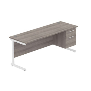 Office Rectangular Desk with Steel Single Upright Cantilever Legs + 2 Drawer Fixed Pedestal (FSC) | 1800X600 | Alaskan Grey Oak/White