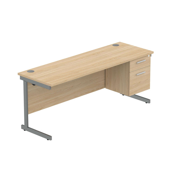 Office Rectangular Desk with Steel Single Upright Cantilever Legs + 2 Drawer Fixed Pedestal (FSC) | 1800X600 | Canadian Oak/Graphite