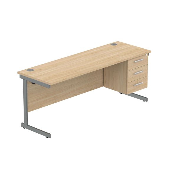 Office Rectangular Desk with Steel Single Upright Cantilever Legs + 3 Drawer Fixed Pedestal (FSC) | 1800X600 | Canadian Oak/Graphite