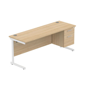 Office Rectangular Desk with Steel Single Upright Cantilever Legs + 2 Drawer Fixed Pedestal (FSC) | 1800X600 | Canadian Oak/White
