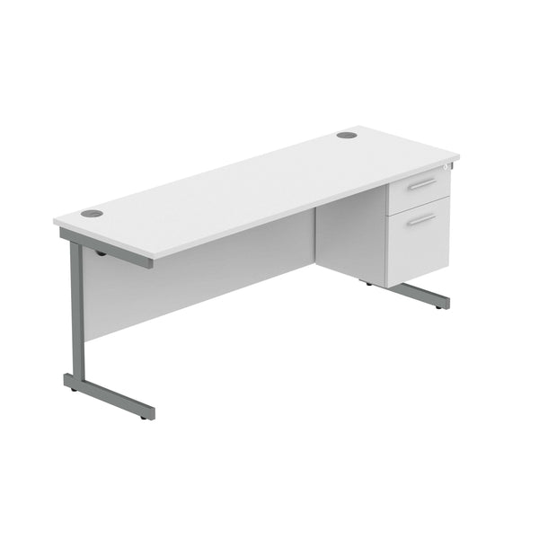 Office Rectangular Desk with Steel Single Upright Cantilever Legs + 2 Drawer Fixed Pedestal (FSC) | 1800X600 | Arctic White/Graphite