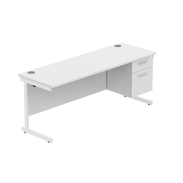 Office Rectangular Desk with Steel Single Upright Cantilever Legs + 2 Drawer Fixed Pedestal (FSC) | 1800X600 | Arctic White/White