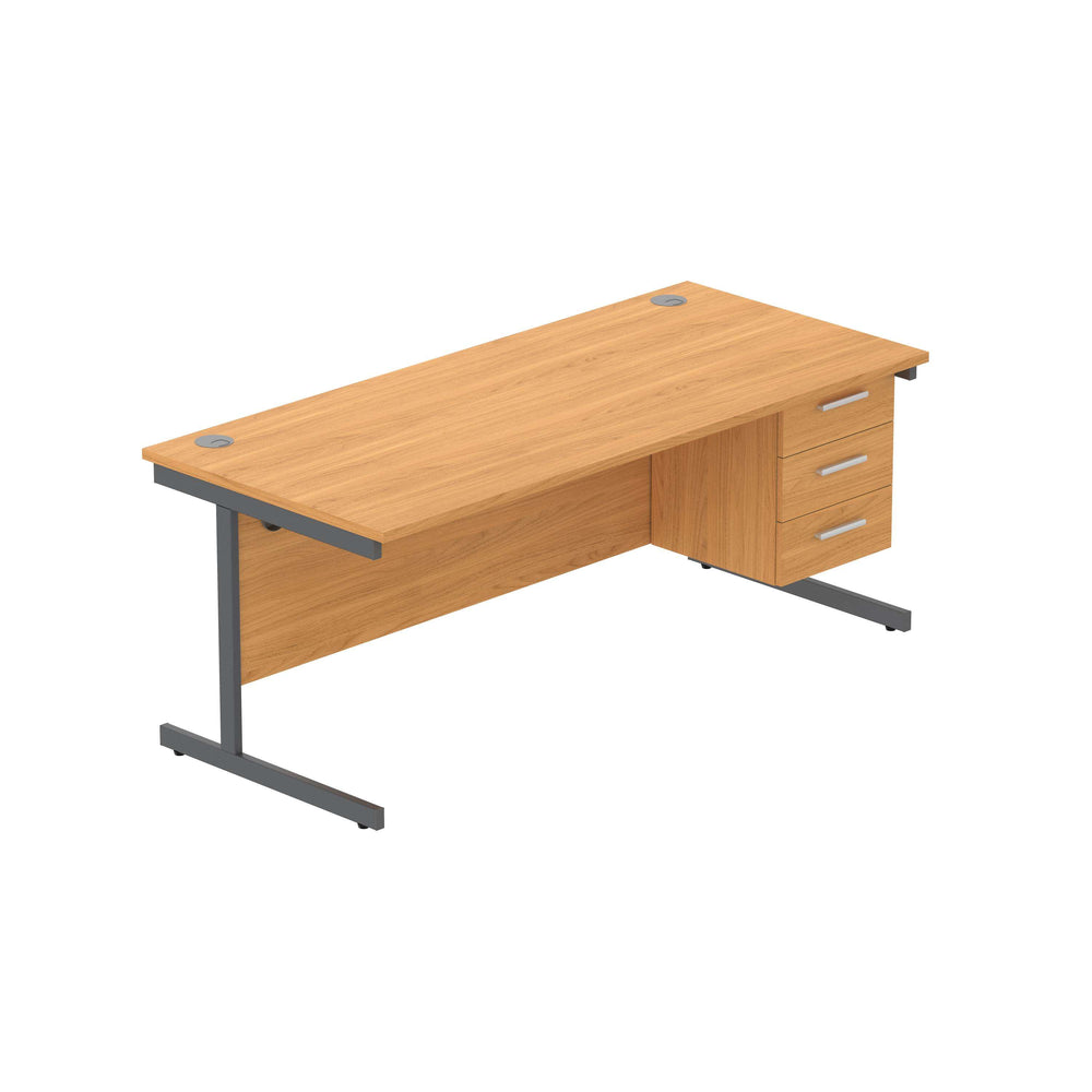 Office Rectangular Desk with Steel Single Upright Cantilever Legs + 3 Drawer Fixed Pedestal (FSC) | 1800X800 | Norwegian Beech/Graphite