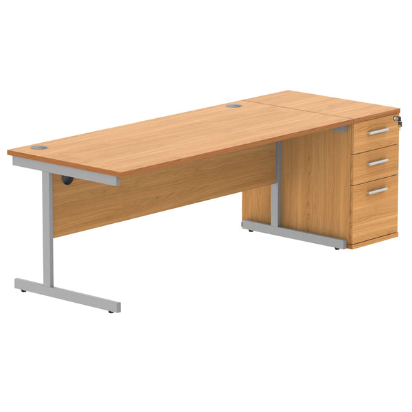 Single Upright Rectangular Desk + Desk High Pedestal (FSC) | 1800 X 800 | Norwegian Beech/Silver