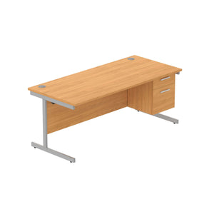 Office Rectangular Desk with Steel Single Upright Cantilever Legs + 2 Drawer Fixed Pedestal (FSC) | 1800X800 | Norwegian Beech/Silver