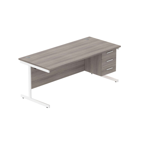 Office Rectangular Desk with Steel Single Upright Cantilever Legs + 3 Drawer Fixed Pedestal (FSC) | 1800X800 | Alaskan Grey Oak/White