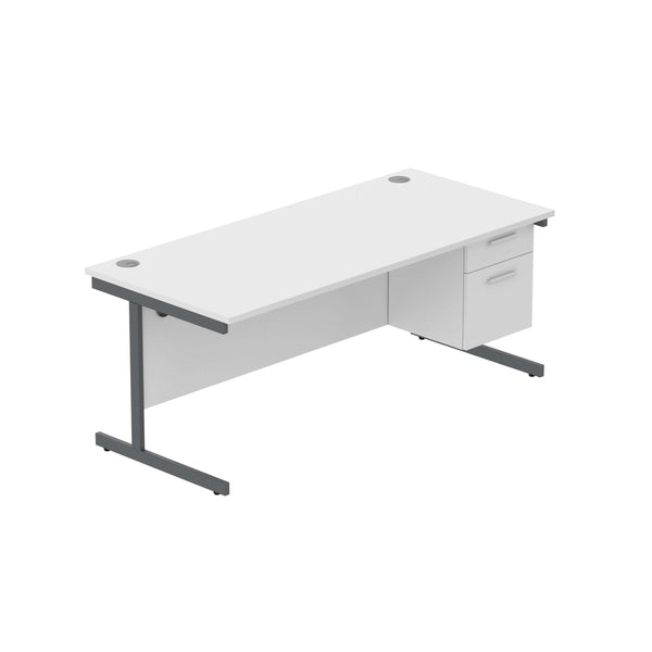Office Rectangular Desk with Steel Single Upright Cantilever Legs + 2 Drawer Fixed Pedestal (FSC) | 1800X800 | Canadian Oak/Graphite