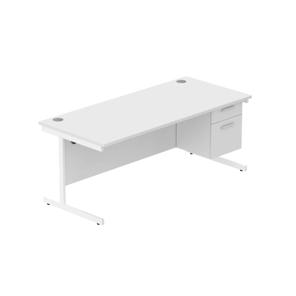 Office Rectangular Desk with Steel Single Upright Cantilever Legs + 2 Drawer Fixed Pedestal (FSC) | 1800X800 | Canadian Oak/White