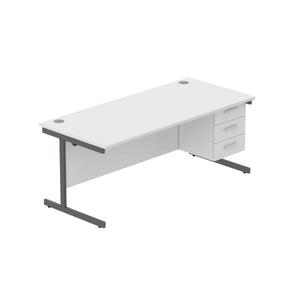 Office Rectangular Desk with Steel Single Upright Cantilever Legs + 3 Drawer Fixed Pedestal (FSC) | 1800X800 | Arctic White/Graphite