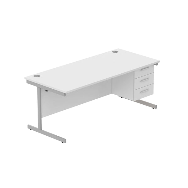 Office Rectangular Desk with Steel Single Upright Cantilever Legs + 3 Drawer Fixed Pedestal (FSC) | 1800X800 | Arctic White/Silver