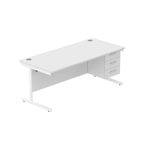 Office Rectangular Desk with Steel Single Upright Cantilever Legs + 3 Drawer Fixed Pedestal (FSC) | 1800X800 | Arctic White/White