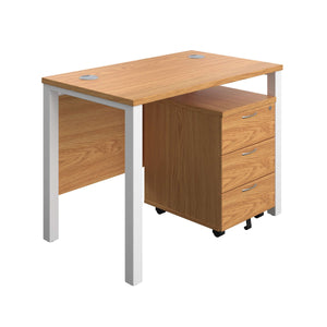 Goal Post Rectangular Desk + 3 Drawer Mobile Pedestal (FSC) | 1000x600 | Nova oak/White