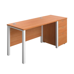 Goal Post Rectangular Desk + 3 Drawer Desk High Pedestal (FSC) | 1200x600 | Beech/White