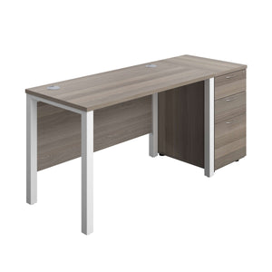 Goal Post Rectangular Desk + 3 Drawer Desk High Pedestal (FSC) | 1200x600 | Grey oak/White