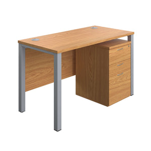 Goal Post Rectangular Desk + 3 Drawer High Mobile Pedestal (FSC) | 1200x600 | Nova oak/Silver