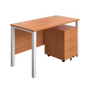 Goal Post Rectangular Desk + 3 Drawer Mobile Pedestal (FSC) | 1200x600 | Beech/White