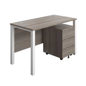 Goal Post Rectangular Desk + 3 Drawer Mobile Pedestal (FSC) | 1200x600 | Grey oak/White