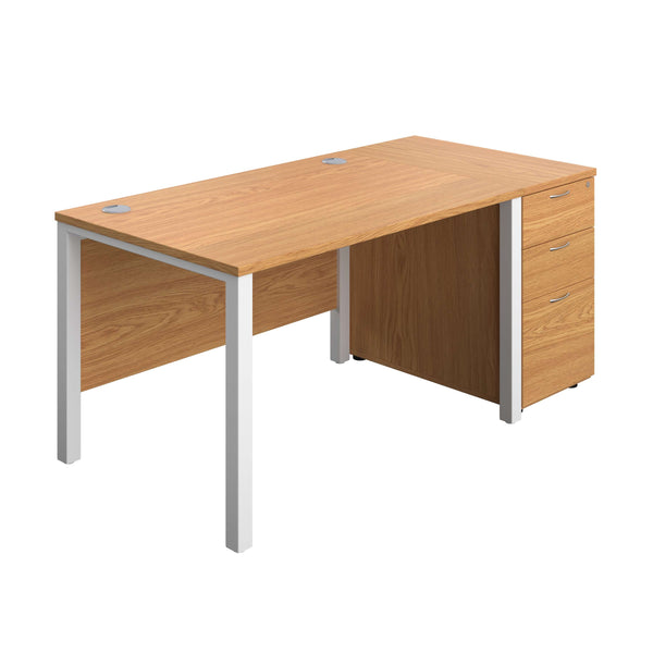 Goal Post Rectangular Desk + 3 Drawer Desk High Pedestal (FSC) | 1200x800 | Nova oak/White