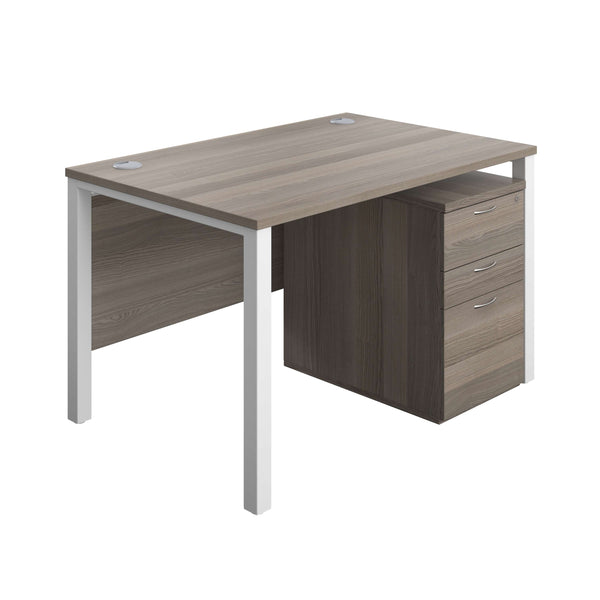 Goal Post Rectangular Desk + 3 Drawer High Mobile Pedestal (FSC) | 1200x800 | Grey oak/White