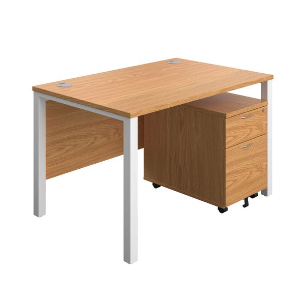 Goal Post Rectangular Desk + 2 Drawer Mobile Pedestal (FSC) | 1200x800 | Nova oak/White