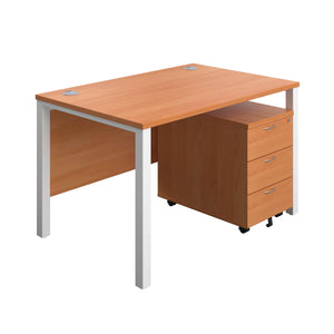 Goal Post Rectangular Desk + 3 Drawer Mobile Pedestal (FSC) | 1200x800 | Beech/White