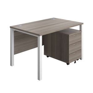 Goal Post Rectangular Desk + 3 Drawer Mobile Pedestal (FSC) | 1200x800 | Grey oak/White