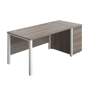 Goal Post Rectangular Desk + 3 Drawer Desk High Pedestal (FSC) | 1400x800 | Grey oak/White
