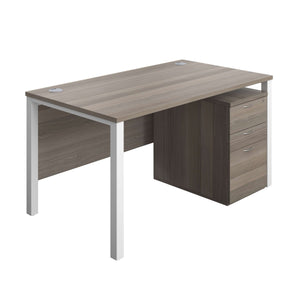 Goal Post Rectangular Desk + 3 Drawer High Mobile Pedestal (FSC) | 1400x800 | Grey oak/White